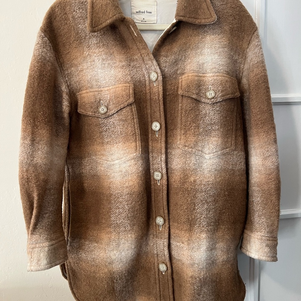 Wilfred Tan and Cream Plaid Shacket